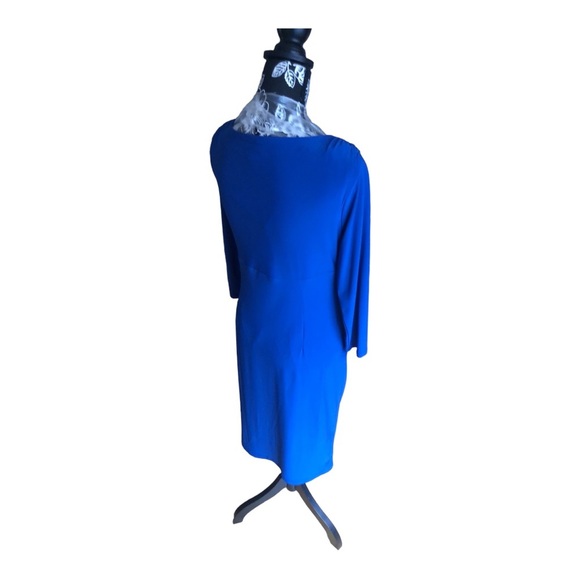 New Directions size 8 royal blue faux wrap midi dress shirred mid section - Picture 2 of 16